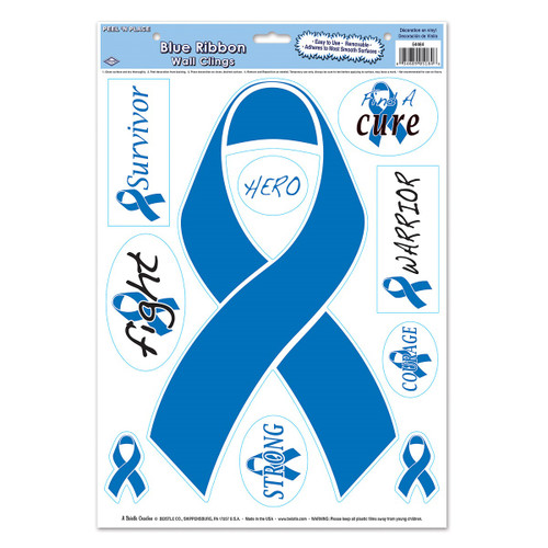 Club Pack of 120 Blue and Black Awareness Ribbon Peel 'N Place Window Decors 17" - IMAGE 1