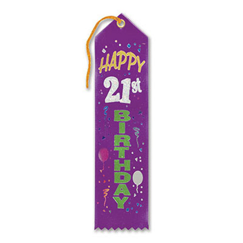 Pack of 6 Purple "Happy 21st Birthday Award" School Award Ribbon Bookmarks 8" - IMAGE 1