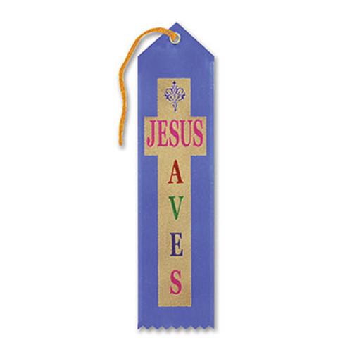Pack of 6 Blue "Jesus Saves Award" Decorative Award Ribbon Bookmarks 8" - IMAGE 1