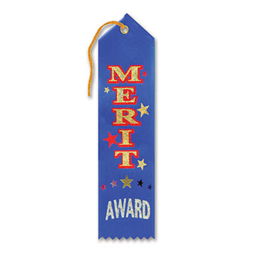 Pack of 6 Blue "Merit Award" School Award Ribbon Bookmarks 8" - IMAGE 1