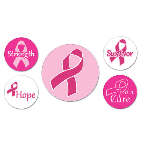 Club Pack of 12 Pink and White Breast Cancer Awareness Ribbon Button Party Favors 2.25" - IMAGE 1