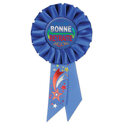 Bonne Retraite (Happy Retirement) Rosette Award Ribbons - 6.5" - Blue - Pack of 6 - IMAGE 1