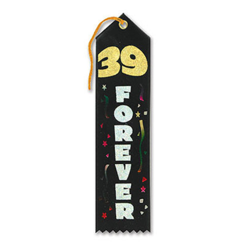 Pack of 6 Black "39 Forever Award" School Award Ribbon Bookmarks 8" - IMAGE 1