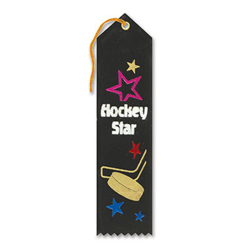 Hockey Star Award Ribbons - 8" - Black - Set of 6 - IMAGE 1