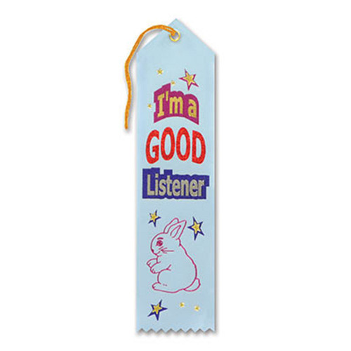 Pack of 6 Light Blue "I'm A Good Listener Award" School Award Ribbon Bookmarks 8" - IMAGE 1