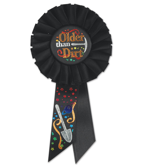 Pack of 6 Black "Older Than Dirt" Birthday Party Celebration Rosette Ribbons 6.5" - IMAGE 1