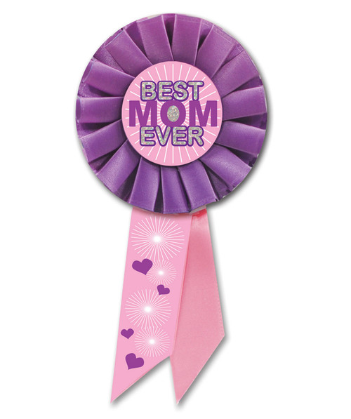 Pack of 6 Pink and Purple "Best Mom Ever" Mother's Day Rosette Ribbons 6.5" - IMAGE 1