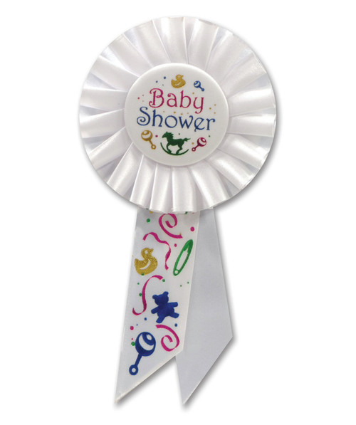 Pack of 6 White "Baby Shower" Party Celebration Rosette Ribbons 6.5" - IMAGE 1