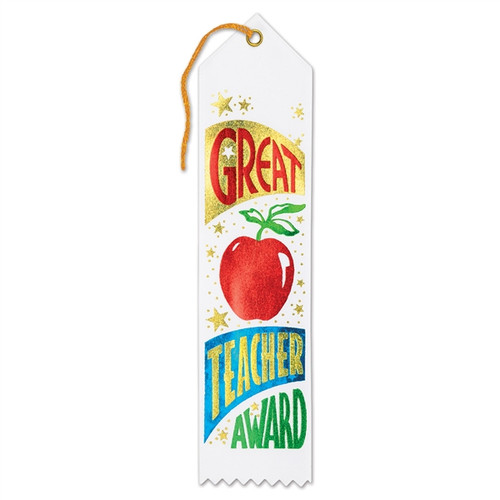 Club Pack of 6 Great Teacher Scholastic Award Ribbons with Apple 8" - IMAGE 1