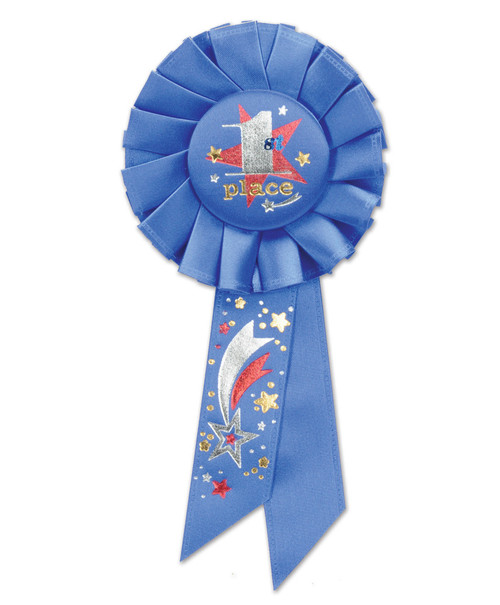 Pack of 6 Royal Blue "1st Place" School and Sports Award Rosette Ribbons 6.5" - IMAGE 1