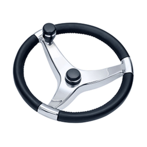 14" Black and Silver Evo Pro 316 Cast Stainless Steel Steering Wheel with Control Knob - IMAGE 1
