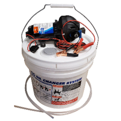 16" White, Black, and Red Outdoor Marine Jabsco DIY Oil Change System with Pump and 3.5 Gallon Bucket - IMAGE 1