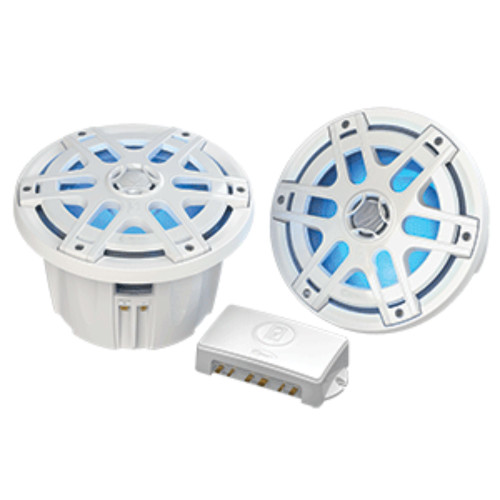 24" White Poly-Planar  MA-OC8 Round Waterproof Blue Led Lit Speaker - IMAGE 1