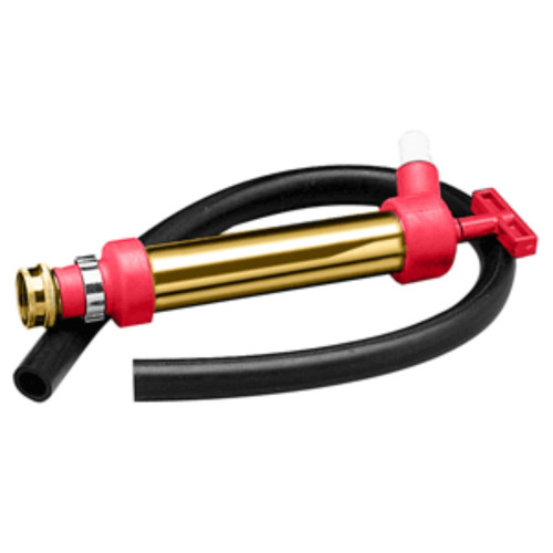 11" Black, Metallic Gold, and Red Outdoor Marine Jabsco Engine Oil Drain Hand Pump with 3/4-Inch Hose Fitting - IMAGE 1
