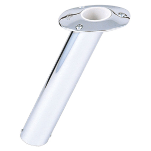 13" Silver and White Lee's 30 Degree Stainless Steel Flush Mount Rod Holder Heavy-Duty 2.25-Inch OD - IMAGE 1