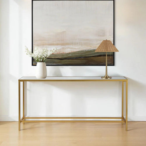 Rectangular Console Table with Mirrored Glass Top - 60" - Gold Finish - IMAGE 1