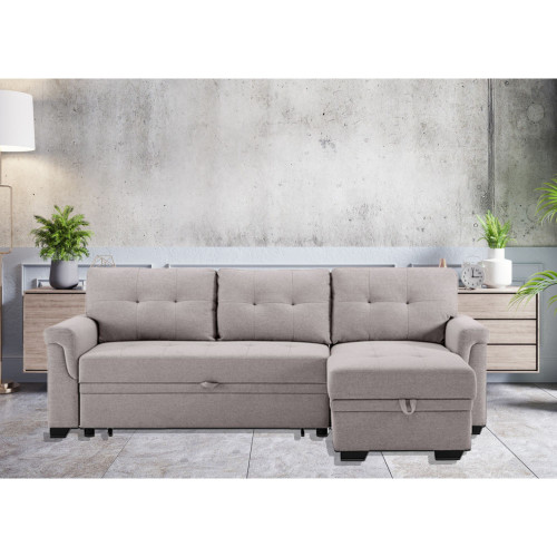 84" Gray Solid Reversible Sleeper L Shape Sectional Sofa with Storage ...