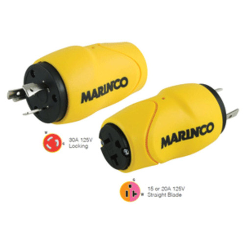 7" Yellow and Black Marinco 30A Male to 15A Female Straight Adapter - IMAGE 1