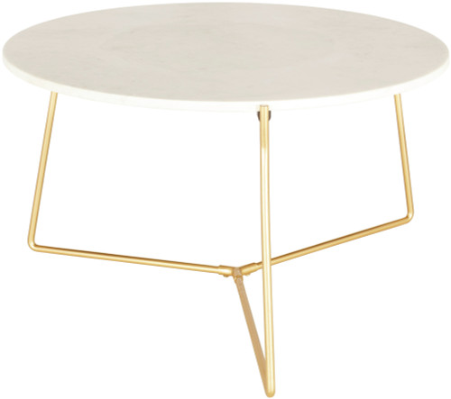 29" White and Gold Marble Round Coffee Table - IMAGE 1