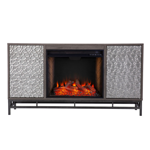 54.25" Gray and White Modern Style Alexa Smart Electric Fireplace with Media Storage - IMAGE 1
