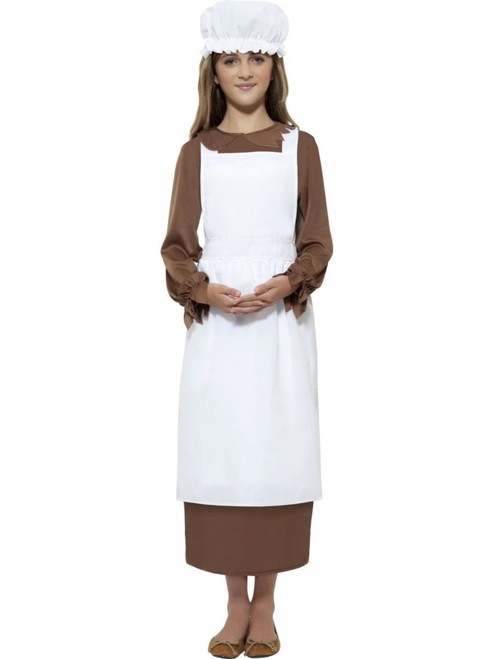 24" White and Brown Victorian Girl Child Halloween Costume Kit - Medium - IMAGE 1