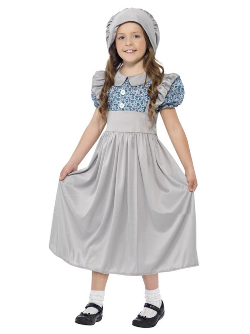 48" Gray and Blue Victorian School Girl Child Halloween Costume - Medium - IMAGE 1