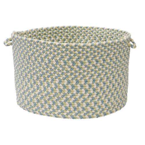 18" Celery Green and Blue Handmade Braided Basket - IMAGE 1