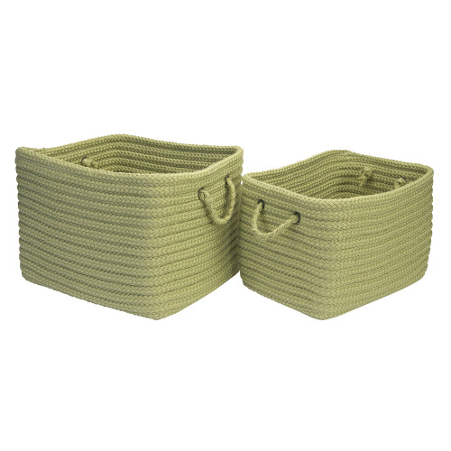 Set of 2 Sage Green Rustic Rectangular Braided Storage Basket - IMAGE 1