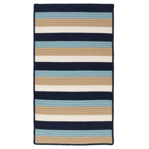 7' x 7' Navy Blue and Ivory Striped Handcrafted Reversible Round Area Throw Rug - IMAGE 1