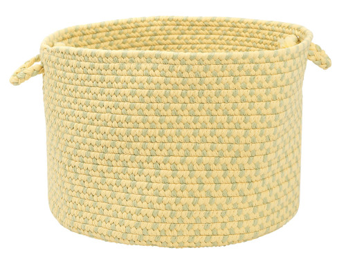 14" Banana Yellow and Olive Green Round Handmade Braided Basket - IMAGE 1