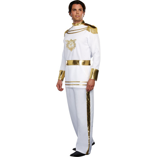 White and Gold Men Adult Disney Fairy tales Prince Halloween Costume- XX - IMAGE 1