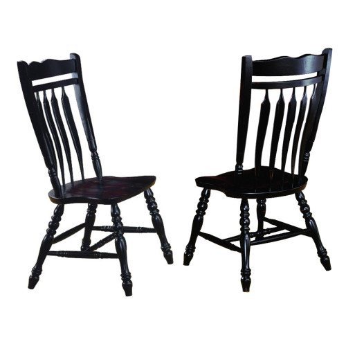 Set of 2 Antique Black Curved Back Wooden Dining Chairs 42” - IMAGE 1