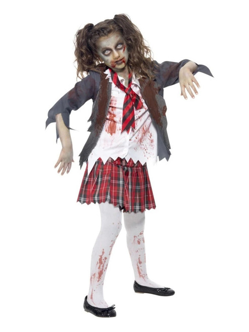 49" White and Red Zombie School Girl Child Halloween Costume - Large - IMAGE 1