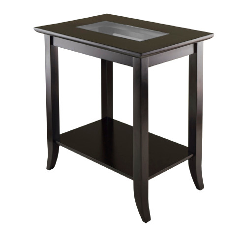 23.75” Dark Espresso Brown Genoa Rectangular End Table with Glass Top and Shelf - IMAGE 1