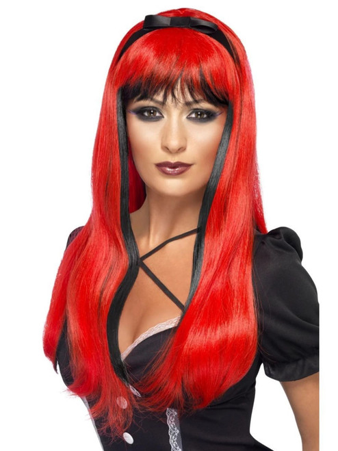 26" Red and Black Bewitching Women Halloween Wig Costume Accessory - One Size - IMAGE 1