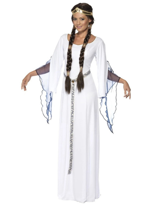 49" White and Blue Medieval Maid Women Adult Halloween Costume - Medium - IMAGE 1