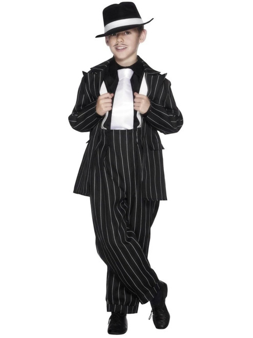 49" Black and White Striped Zoot Suit Boy Child Halloween Costume - Large - IMAGE 1