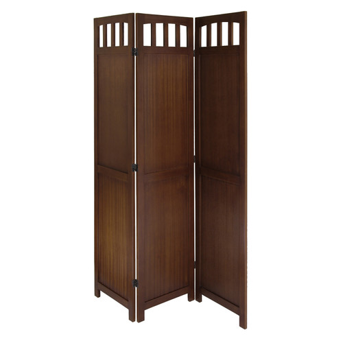 70" Warm Walnut Wood Folding Screen Room Divider - IMAGE 1