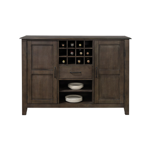 58” Brown Wooden Rectangular Buffet Server with Wine Storage - IMAGE 1