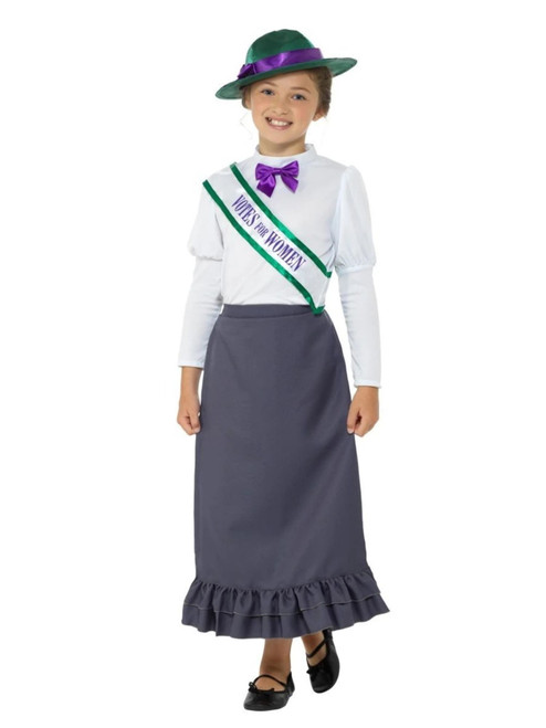 Gray and White Victorian Suffragette Girl Child Halloween Costume - Small - IMAGE 1