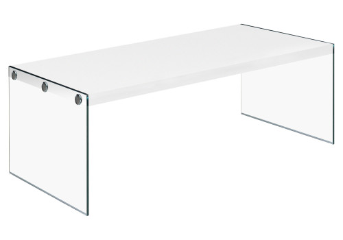44" Glossy White Rectangular Coffee Table with Tempered Glass - IMAGE 1