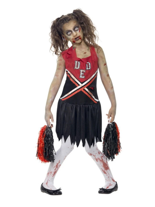 49" Red and Black Zombie Cheerleader Girl Tween Halloween Costume - IMAGE 1