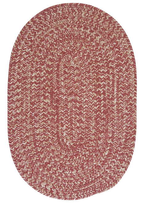 2' x 4' Red And Beige Oval Handmade Braided Area Throw Rug - IMAGE 1