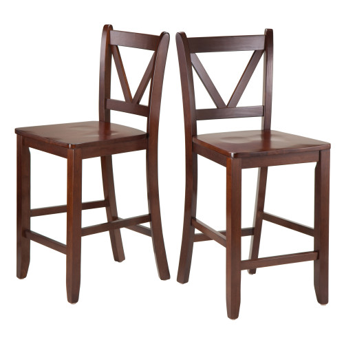 Set of 2 Walnut Unique Victor 2-Piece V Back Design Comfortable Counter Stools, 39" - IMAGE 1