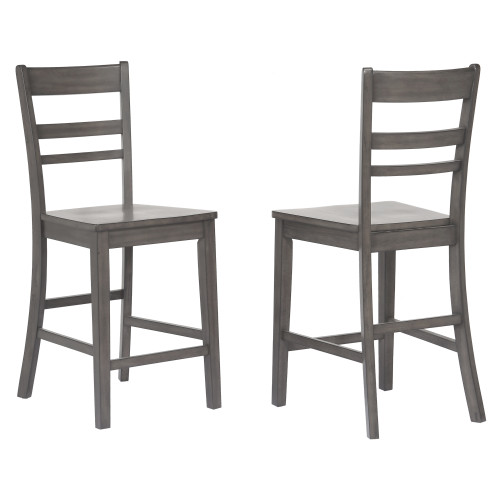 Set of 2 Shades of Gray Handcrafted Solid Oak Wood Slat Back Stools 42” - IMAGE 1