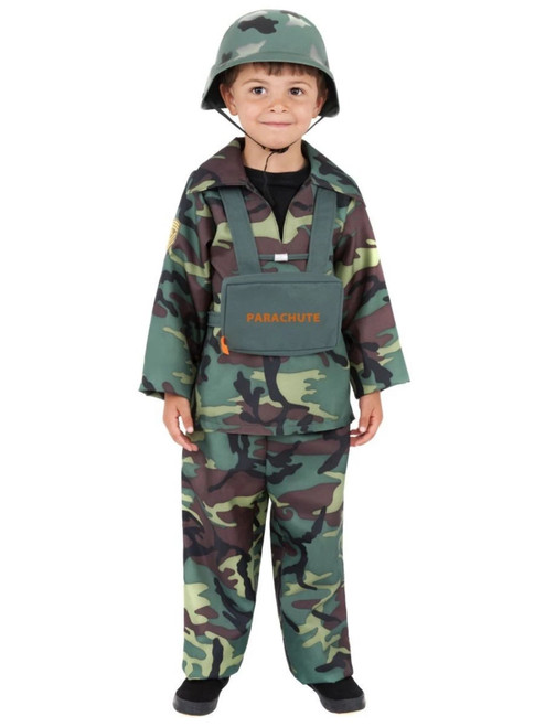 40" Brown and Green Army Boy Child Halloween Costume with Backpack - Large - IMAGE 1