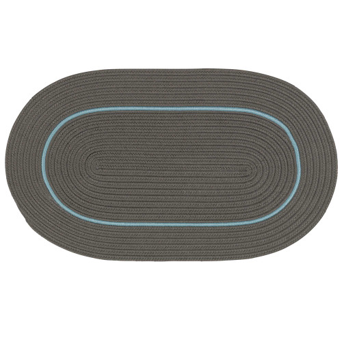Gray and Blue Bordered Handcrafted Reversible Oval Door Mat 18" x 30" - IMAGE 1