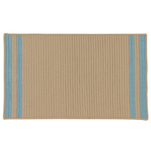 Striped Border Handcrafted Reversible Door Mat - 18" x 30" - Beige and Blue - IMAGE 1