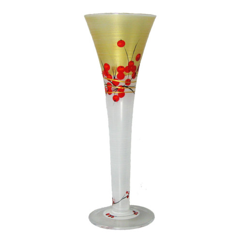 Set of 2 White and Gold Hand Painted Hollow Stem Flute Drink Glasses 16 oz. - IMAGE 1