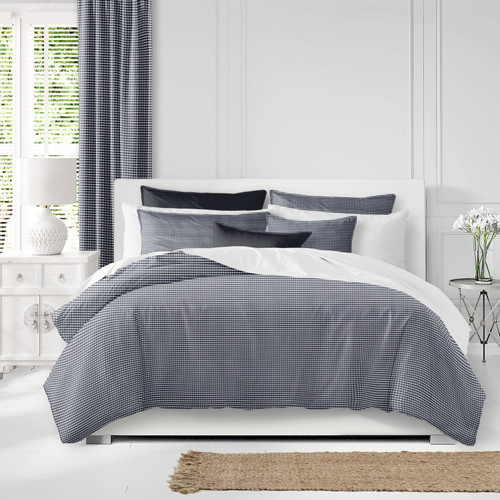 Set of 3 Indigo Blue and White Checkered Duvet Cover with Pillow Shams - Super King - IMAGE 1